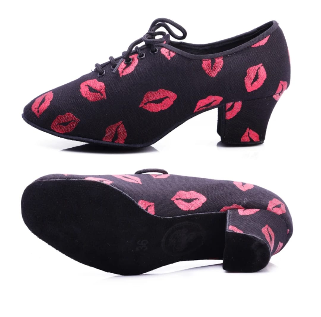 Teacher/Practice Women Dance Shoes Canvas Red Lip 4.5cm Heel