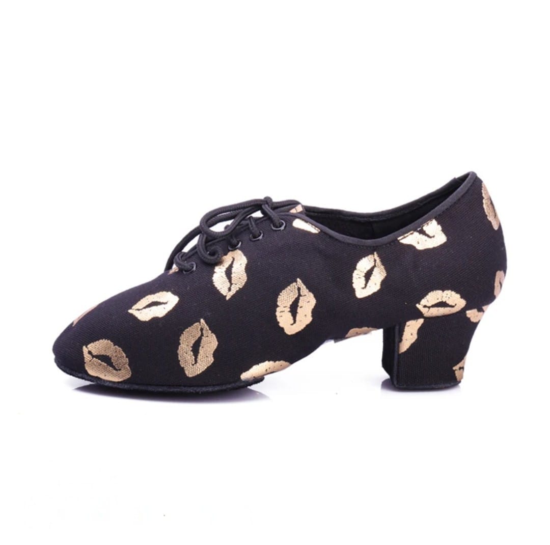 Teacher/Practice Women Dance Shoes Canvas Gold Lip 4.5cm Heel