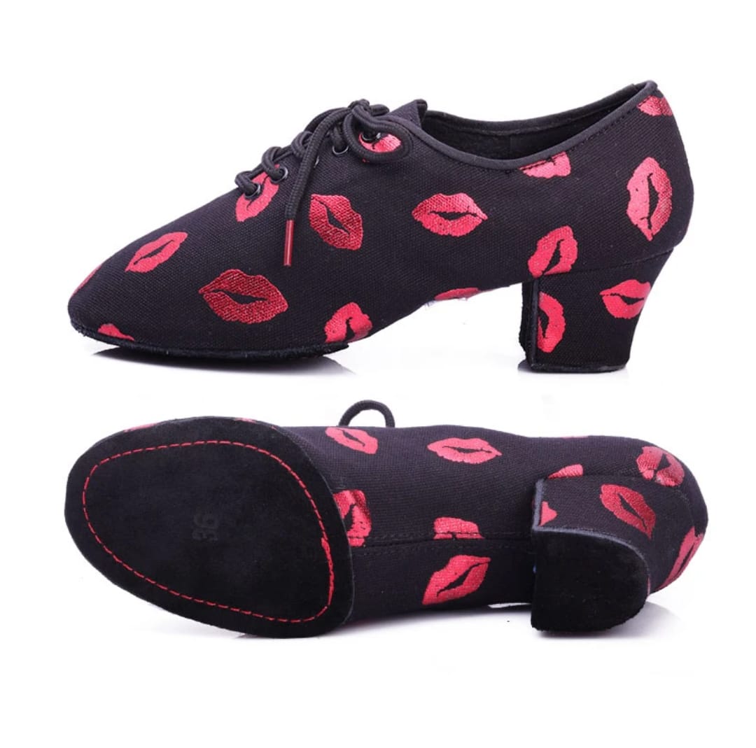 Teacher/Practice Women Dance Shoes Canvas Red Lip 4.5cm Heel