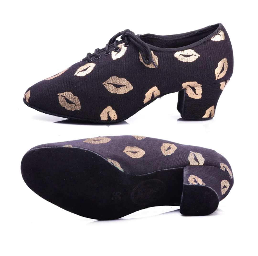 Teacher/Practice Women Dance Shoes Canvas Gold Lip 4.5cm Heel