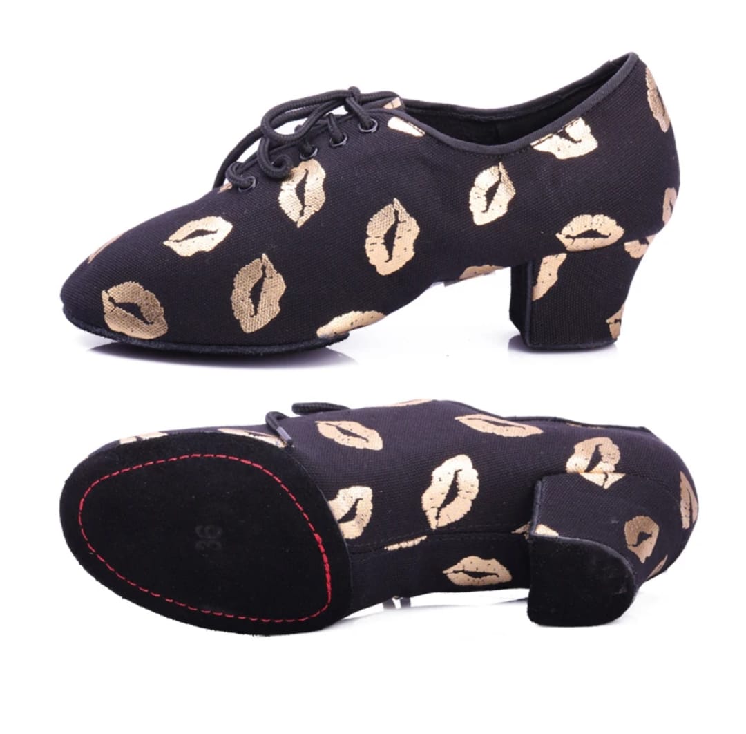 Teacher/Practice Women Dance Shoes Canvas Gold Lip 4.5cm Heel