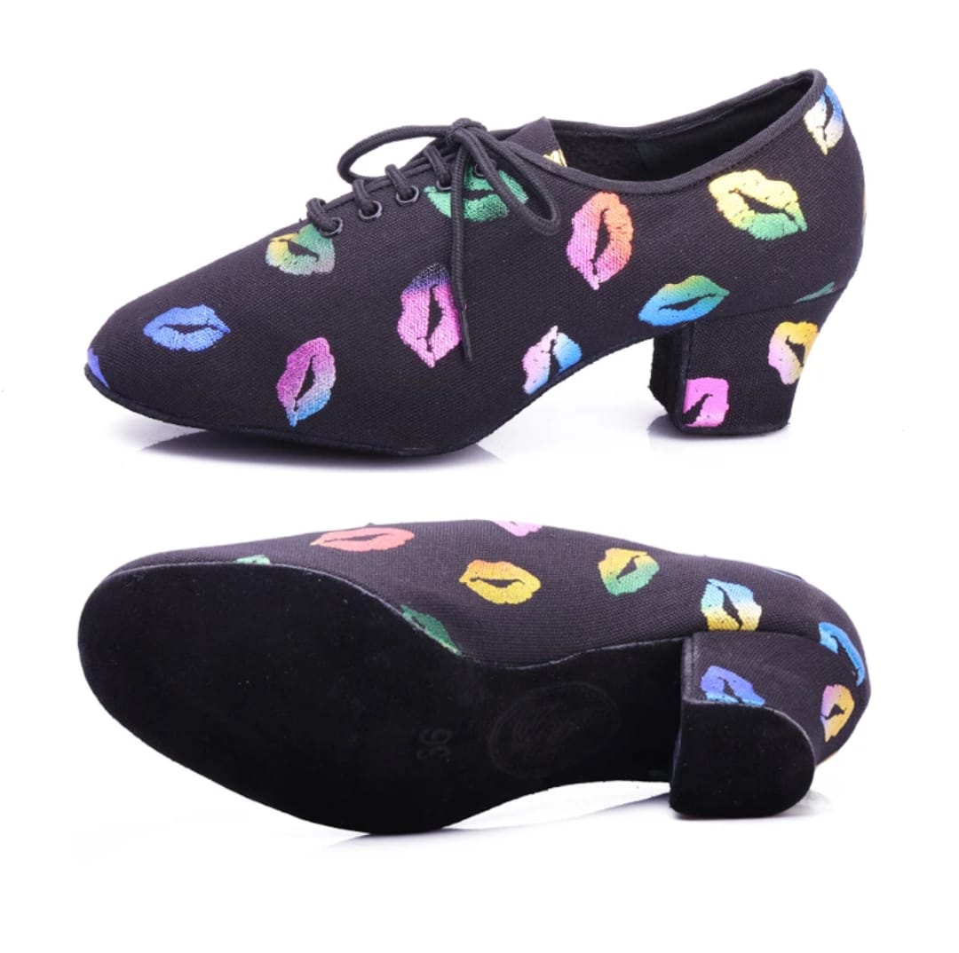 Teacher/Practice Women Dance Shoes Canvas Rainbow Lip 4.5cm Heel