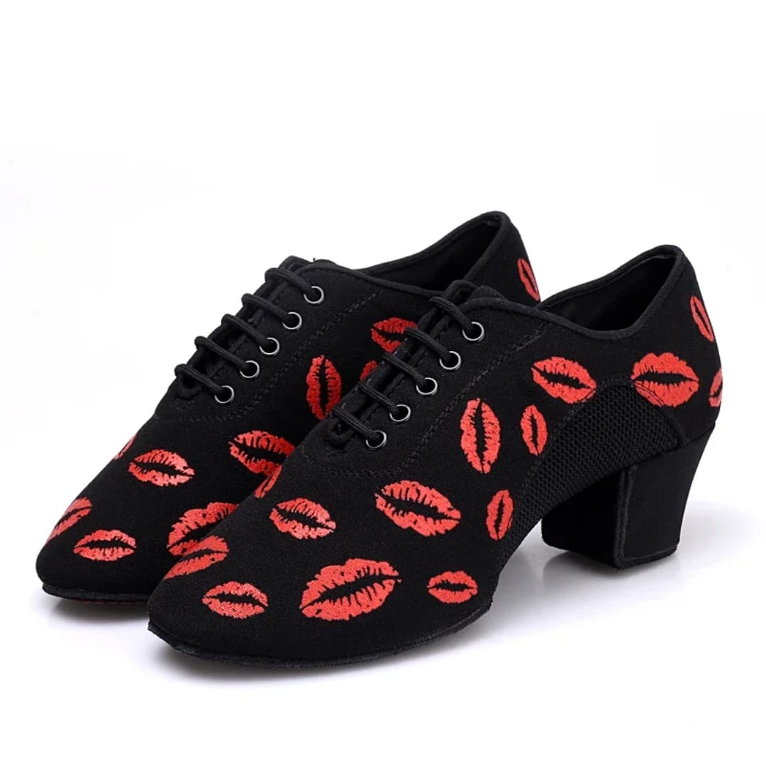 Teacher/Practice Women Dance Shoes Canvas Red Lip 4.5cm Heel