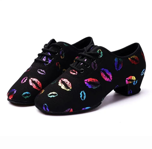 Teacher/Practice Women Dance Shoes Canvas Rainbow Lip 4.5cm Heel